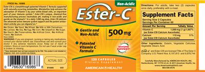 Photo of the American Health Ester-C 500 mg label