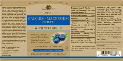 Liquid Calcium Magnesium Citrate with Vitamin D3 Natural Blueberry Flavor