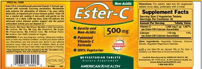 Photo of the American Health Ester-C 500 mg label