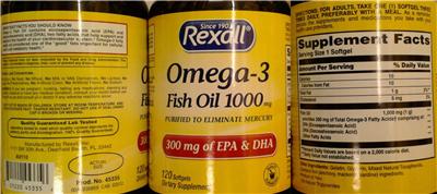 Photo of the Rexall Omega-3 Fish Oil 1000 mg label