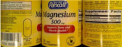Photo of the Rexall Magnesium 500 mg label