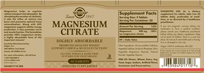 Photo of the Solgar Magnesium Citrate label