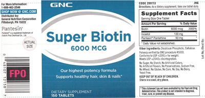 Photo of the GNC Super Biotin 6000 mcg label