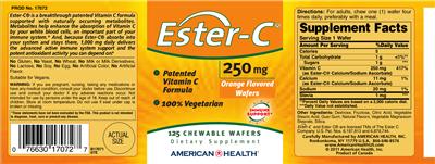 Photo of the American Health Ester-C 250 mg label