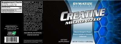 Photo of the Dymatize Nutrition Creatine Mircronized label