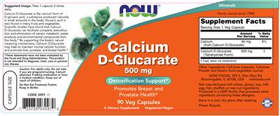 Photo of the NOW Calcium D-Glucarate 500 mg label