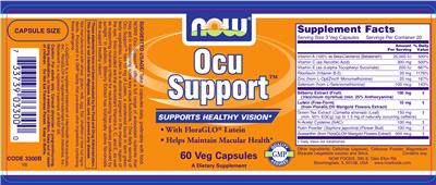 Photo of the NOW Ocu Support label