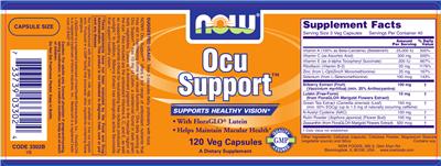 Photo of the NOW Ocu Support label