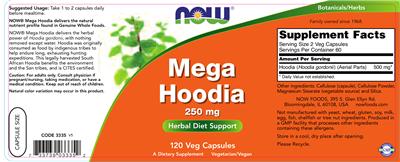 Photo of the NOW Mega Hoodia 250 mg label