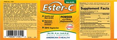 Photo of the American Health Ester-C Powder With Citrus Bioflavonoids label