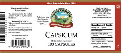 Photo of the Nature's Sunshine Capsicum label