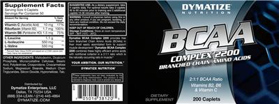 Photo of the Dymatize Nutrition BCAA Complex 2200 label