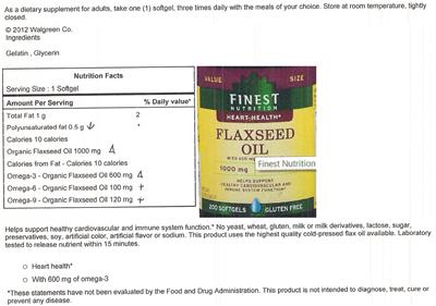 Photo of the Finest Nutrition Flaxseed Oil 1000 mg label