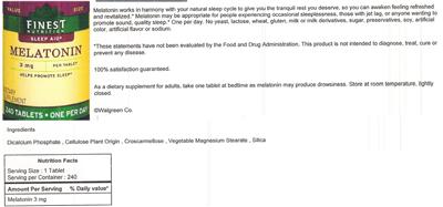 Photo of the Finest Nutrition Melatonin 3 mg label