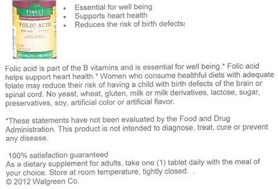 Photo of the Finest Nutrition Folic Acid 400 mcg label