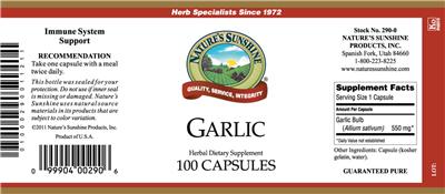 Photo of the Nature's Sunshine Garlic label