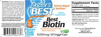 Photo of the Doctor's Best Best Biotin 10000 mcg label