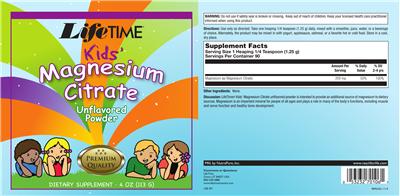 Photo of the LifeTime Kids' Magnesium Citrate label