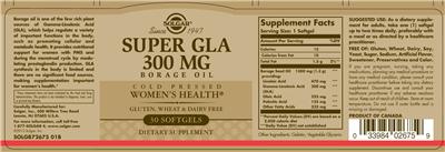 Photo of the Solgar Super GLA 300 mg label