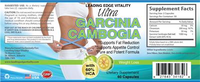 Photo of the Leading Edge Vitality Ultra Garcinia Cambogia label
