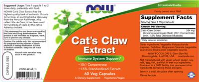 Photo of the NOW Cat's Claw Extract label