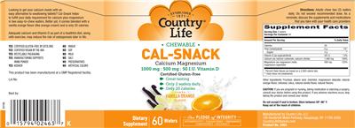 Photo of the Country Life Cal-Snack Calcium Magnesium Vanilla Orange Flavor label