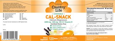 Photo of the Country Life Cal-Snack Calcium Magnesium Vanilla Orange Flavor label