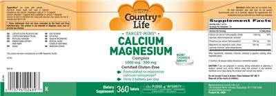 Photo of the Country Life Target-Mins Calcium Magnesium Complex label