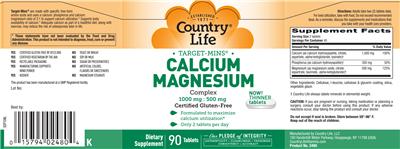 Photo of the Country Life Target-Mins Calcium Magnesium Complex label