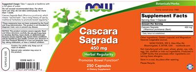 Photo of the NOW Cascara Sagrada 450 mg label