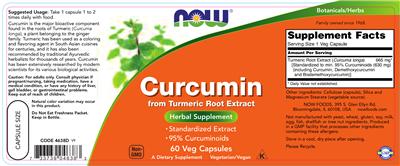 Photo of the NOW Curcumin From Turmeric Root Extract label