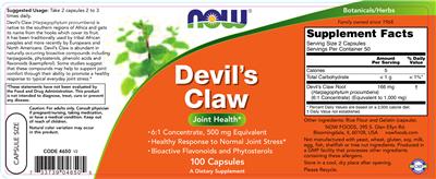 Photo of the NOW Devil's Claw label