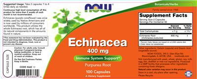 Photo of the NOW Echinacea 400 mg label