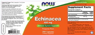 Photo of the NOW Echinacea 400 mg label