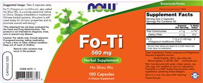 Photo of the NOW Fo-Ti 560 mg label