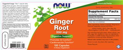 Photo of the NOW Ginger Root 550 mg label