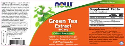 Photo of the NOW Green Tea Extract 400 mg label