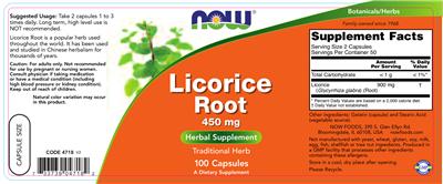 Photo of the NOW Licorice Root 450 mg label
