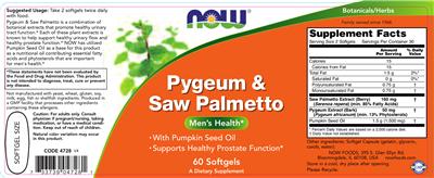 Photo of the NOW Pygeum & Saw Palmetto label