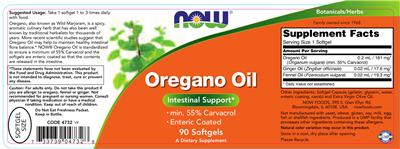 Photo of the NOW Oregano Oil label