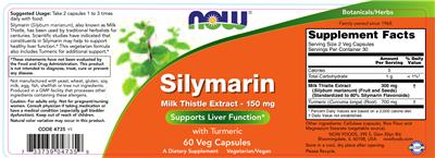 Photo of the NOW Silymarin Milk Thistle Extract 150 mg label
