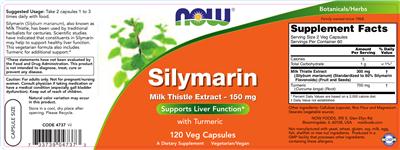 Photo of the NOW Silymarin Milk Thistle Extract 150 mg label