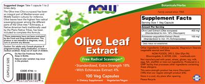 Photo of the NOW Olive Leaf Extract label