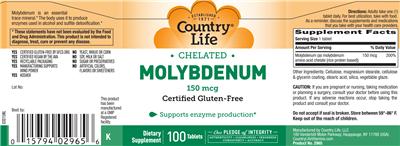 Photo of the Country Life Chelated Molybdenum 150 mcg label