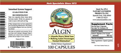 Photo of the Nature's Sunshine Algin label