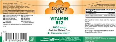 Photo of the Country Life Vitamin B12 1000 mcg label