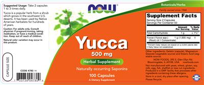 Photo of the NOW Yucca 500 mg label
