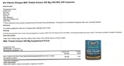 Photo of the The Vitamin Shoppe Milk Thistle Extract 300 mg label
