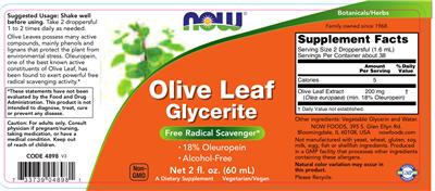 Photo of the NOW Olive Leaf Glycerite label