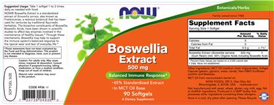 Photo of the NOW Boswellia Extract 500 mg label
